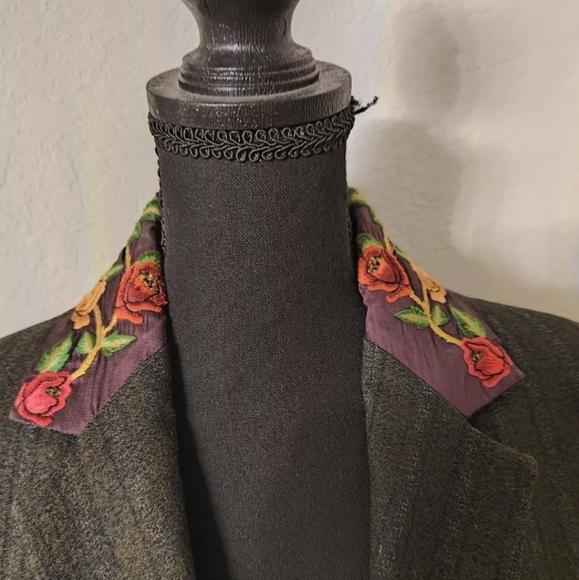 Callaghan Made In Italy Wool Silk Embroidered Collar Vintage Women's Blazer Sz M - Picture 4 of 10